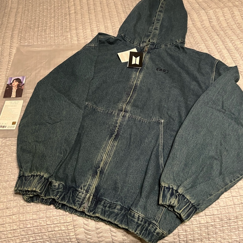 Official RARE BTS Jimin Exhibition “The Truth Untold” Pop Up Denim ZipUp Hoodie